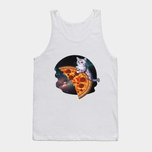 Cat retro vintage riding a slice of pizza in space Tank Top